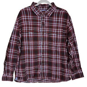 REI Cooperative Shirt Mens Large Burgundy Plaid Long Sleeve Casual Button-Up